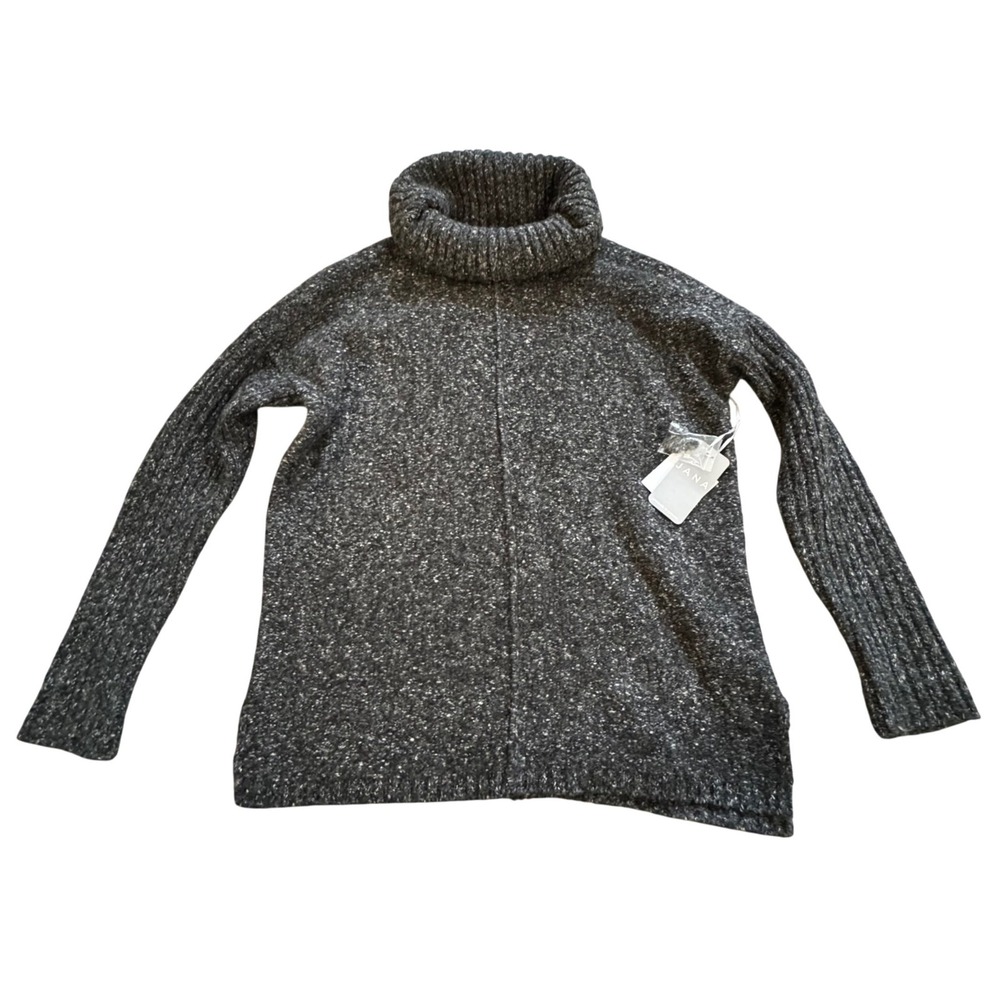 NWT Jana Black Gray Twist Marled Cotton Wool‎ Blend Turtleneck Sweater Small